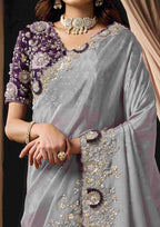 Naksh Creation Lavender Grey Uppada Silk Designer Saree