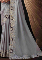 Naksh Creation Lavender Grey Uppada Silk Designer Saree
