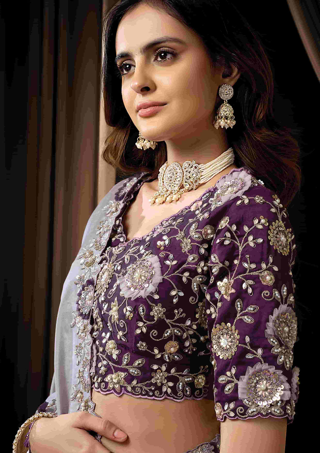 Naksh Creation Lavender Grey Uppada Silk Designer Saree