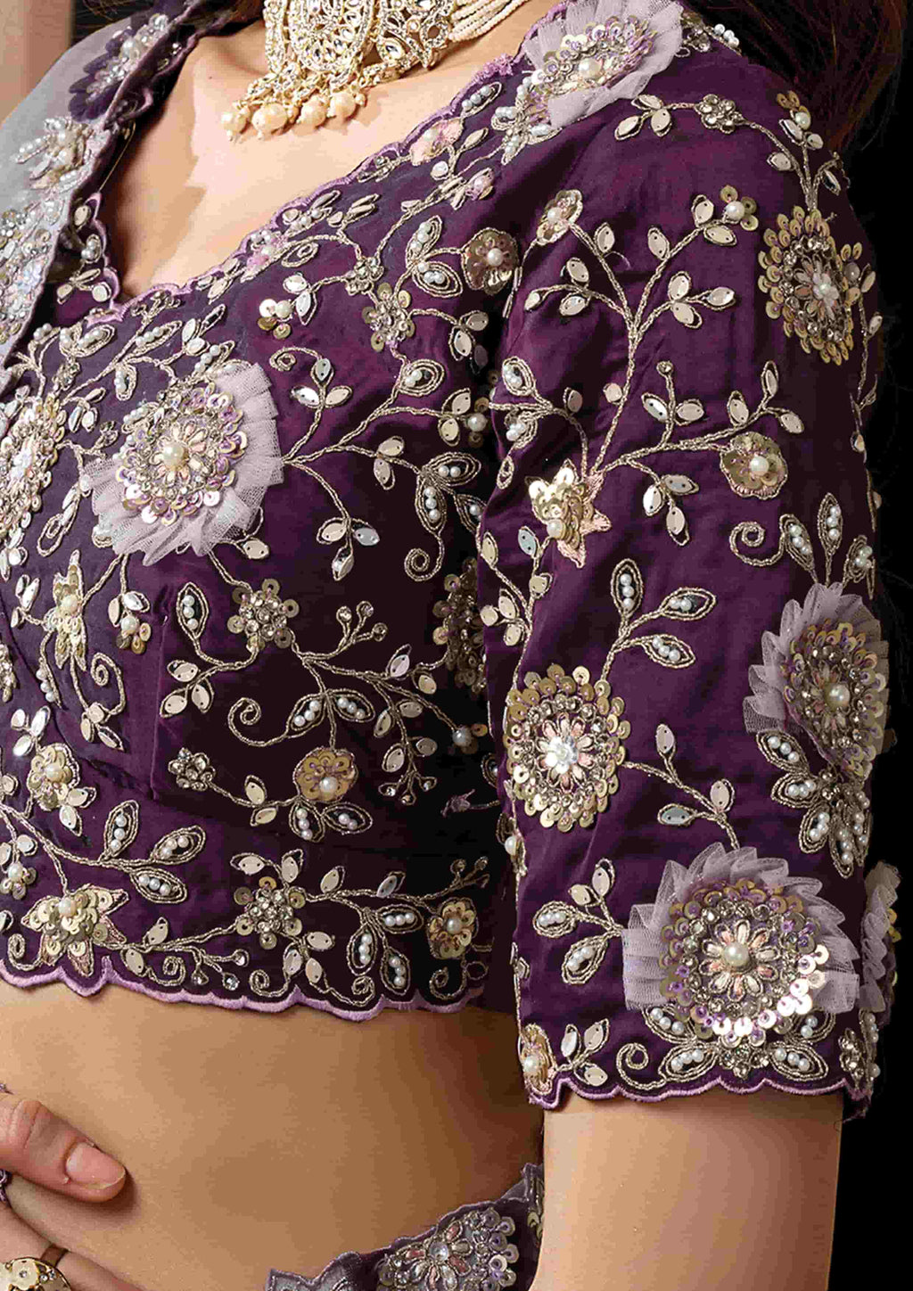 Naksh Creation Lavender Grey Uppada Silk Designer Saree