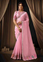Naksh Creation Baby Pink Tissue Organza Designer Saree
