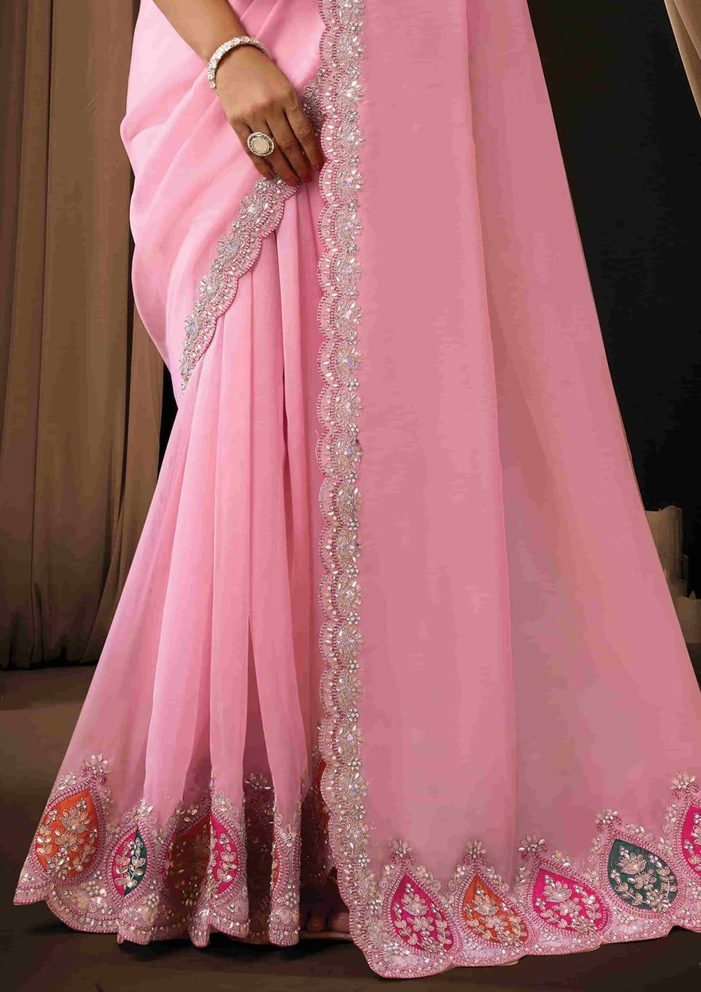 Naksh Creation Baby Pink Tissue Organza Designer Saree