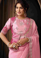 Naksh Creation Baby Pink Tissue Organza Designer Saree