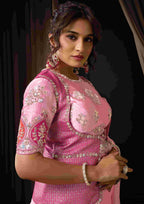 Naksh Creation Baby Pink Tissue Organza Designer Saree