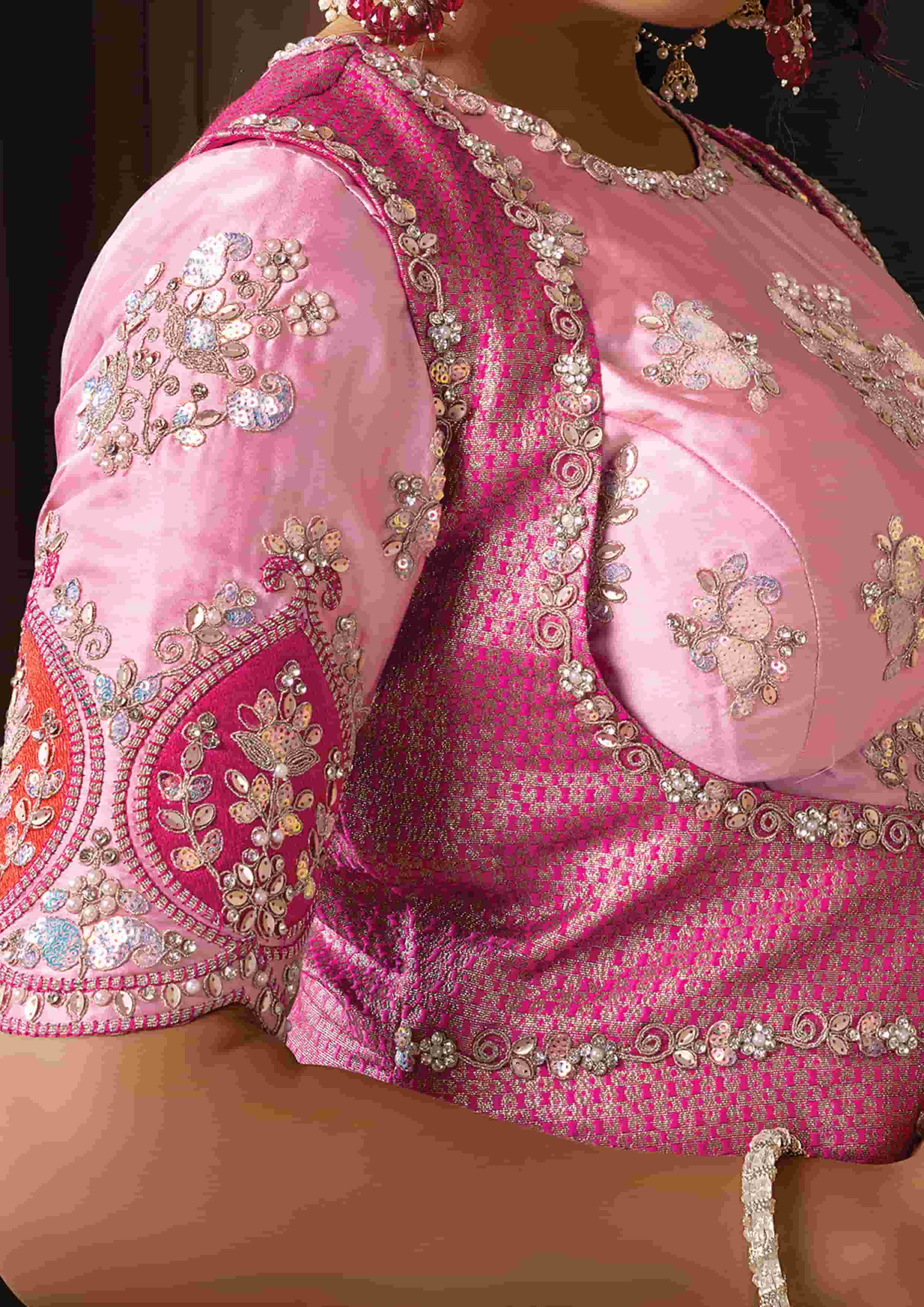 Naksh Creation Baby Pink Tissue Organza Designer Saree