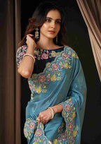 Naksh Creation Teal Blue Uppada Silk Designer Saree