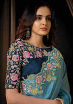 Naksh Creation Teal Blue Uppada Silk Designer Saree