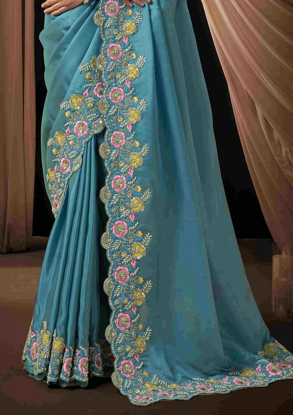 Naksh Creation Teal Blue Uppada Silk Designer Saree