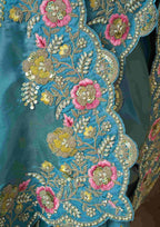 Naksh Creation Teal Blue Uppada Silk Designer Saree
