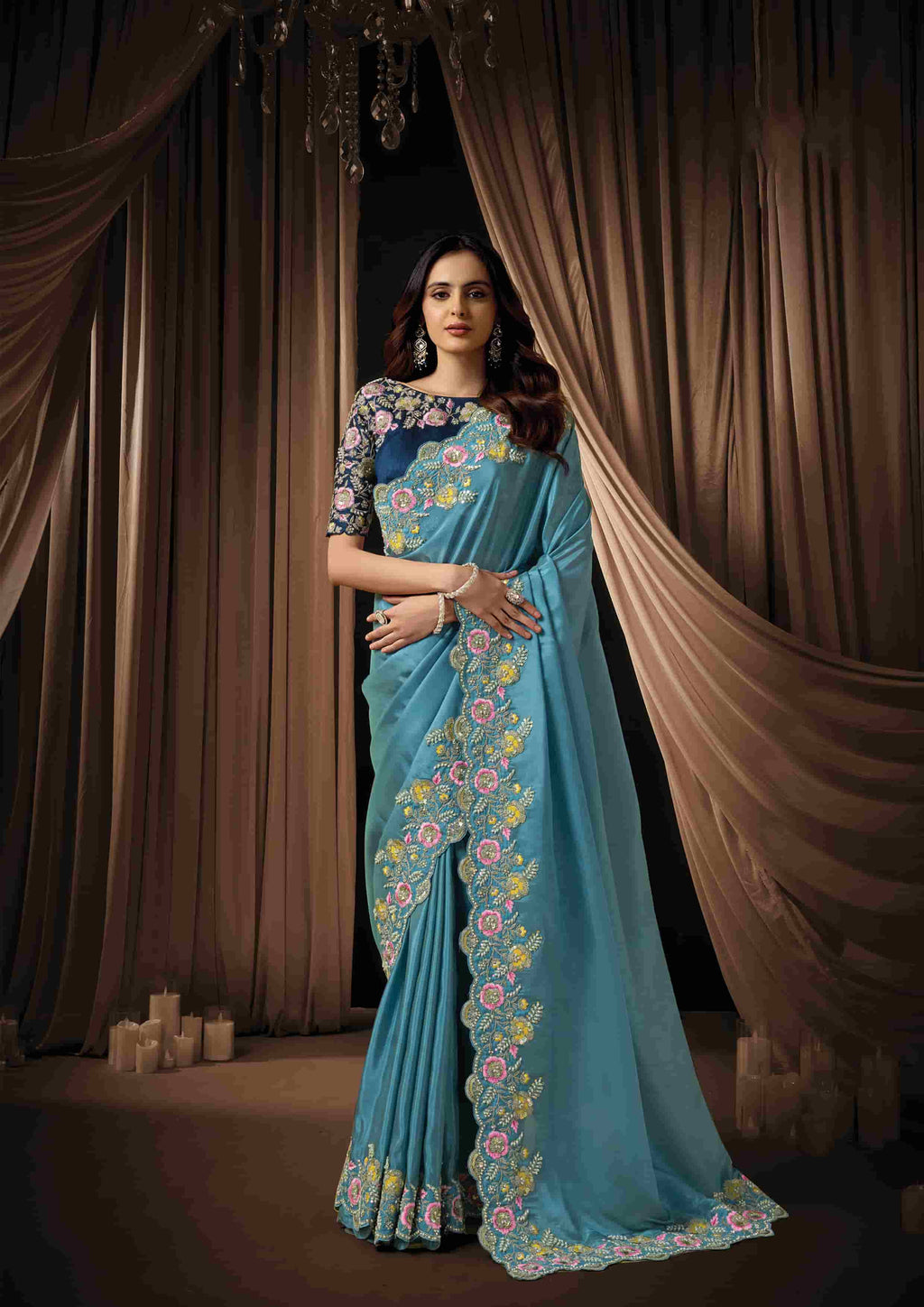 Naksh Creation Teal Blue Uppada Silk Designer Saree