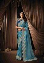Naksh Creation Teal Blue Uppada Silk Designer Saree