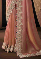 Naksh Creation Blush Pink Zari Organza Satin Designer Saree
