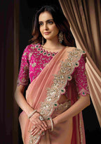 Naksh Creation Blush Pink Zari Organza Satin Designer Saree