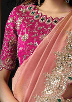 Naksh Creation Blush Pink Zari Organza Satin Designer Saree