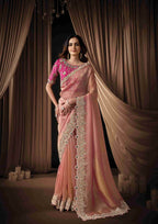 Naksh Creation Blush Pink Zari Organza Satin Designer Saree