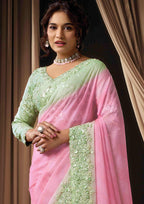 Naksh Creation Pastel Pink Soft Georgette Designer Saree