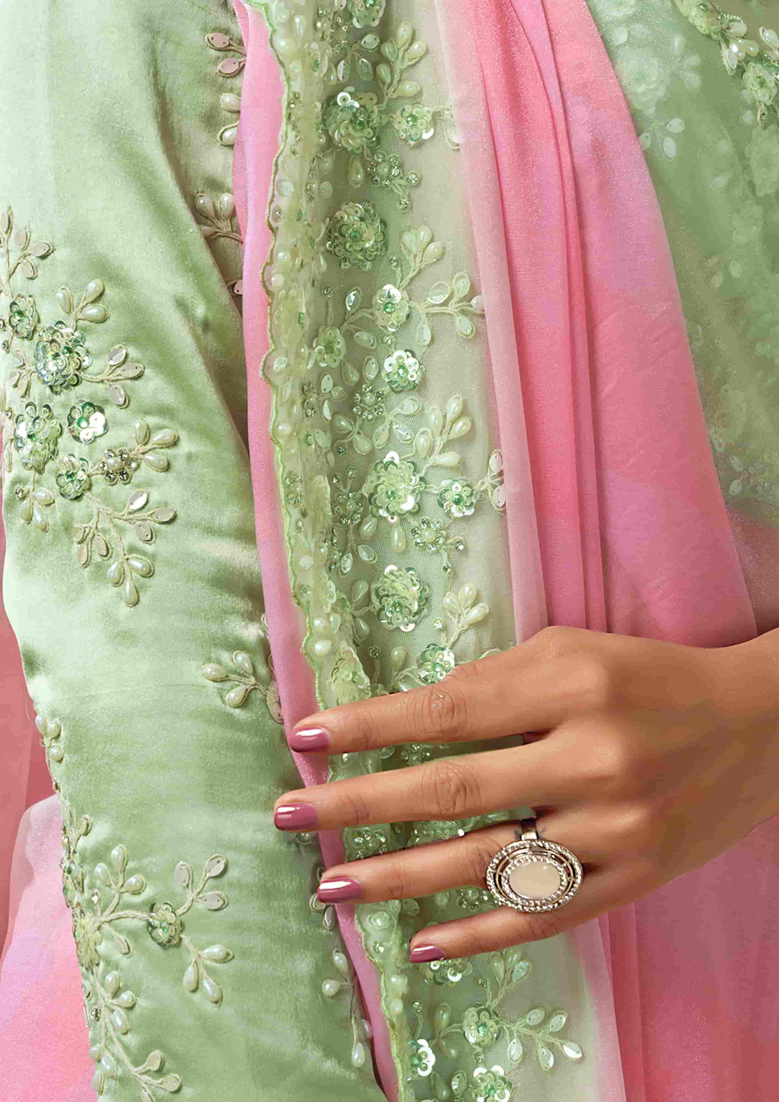 Naksh Creation Pastel Pink Soft Georgette Designer Saree