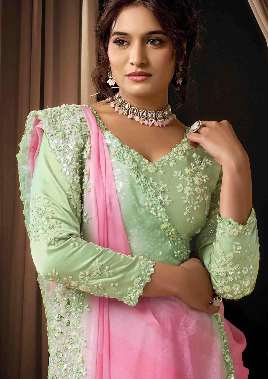 Naksh Creation Pastel Pink Soft Georgette Designer Saree