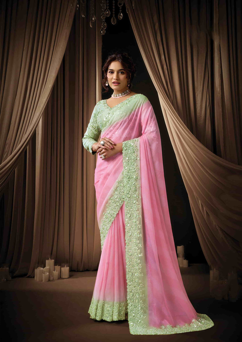 Naksh Creation Pastel Pink Soft Georgette Designer Saree