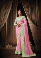 Naksh Creation Pastel Pink Soft Georgette Designer Saree