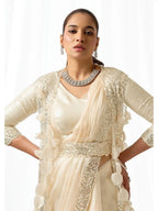 Champagne Two Tone Satin Silk Sequins & Applique Work Ready to Wear Saree - View 3