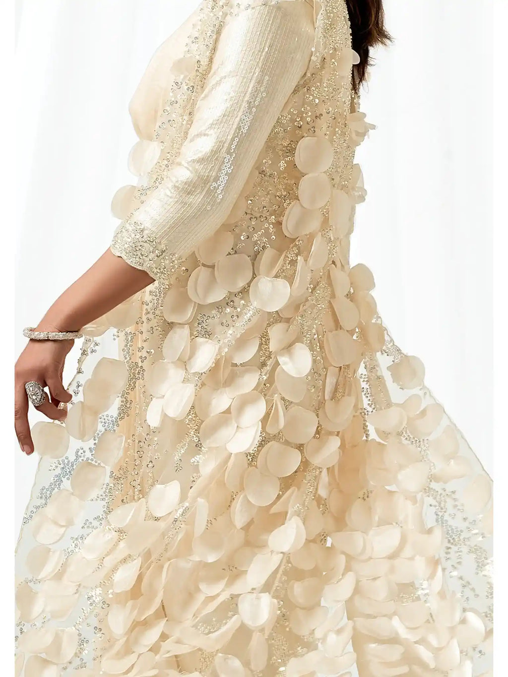 Champagne Two Tone Satin Silk Sequins & Applique Work Ready to Wear Saree - View 4