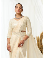 Champagne Two Tone Satin Silk Sequins & Applique Work Ready to Wear Saree - View 6
