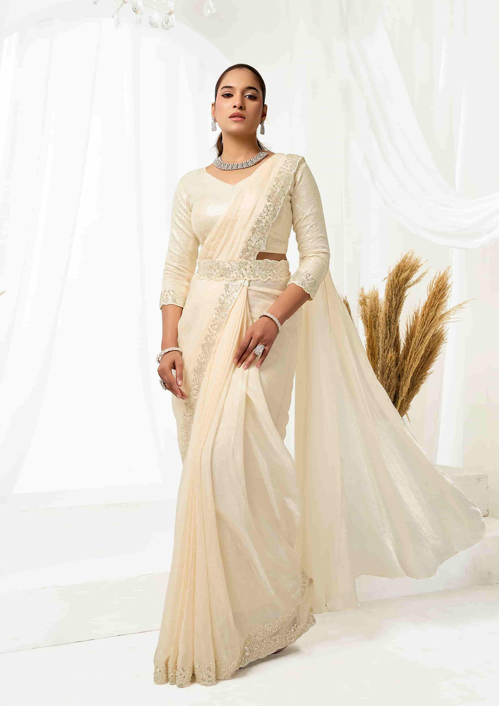 Cream Designer Saree
