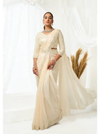 Champagne Two Tone Satin Silk Sequins & Applique Work Ready to Wear Saree - View 10
