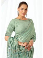 Mint Green Metallic Lustrous Satin Silk Sequin & Crystal Detailing Saree - View 7