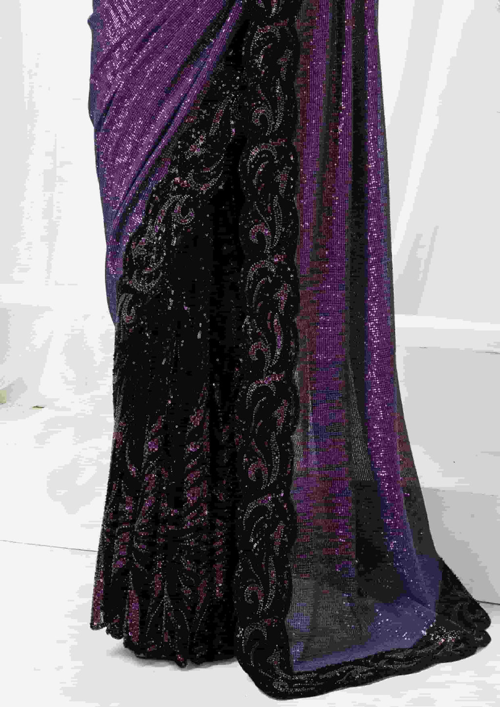 Deep Purple Heavy Mono Net Designer Saree for Wedding, Reception & Party Wear