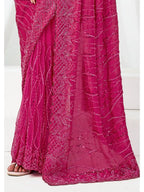 Rani Pink Heavy Mono Net, Crystal Satin Sequins Pearl Jaal Work Saree - View 5