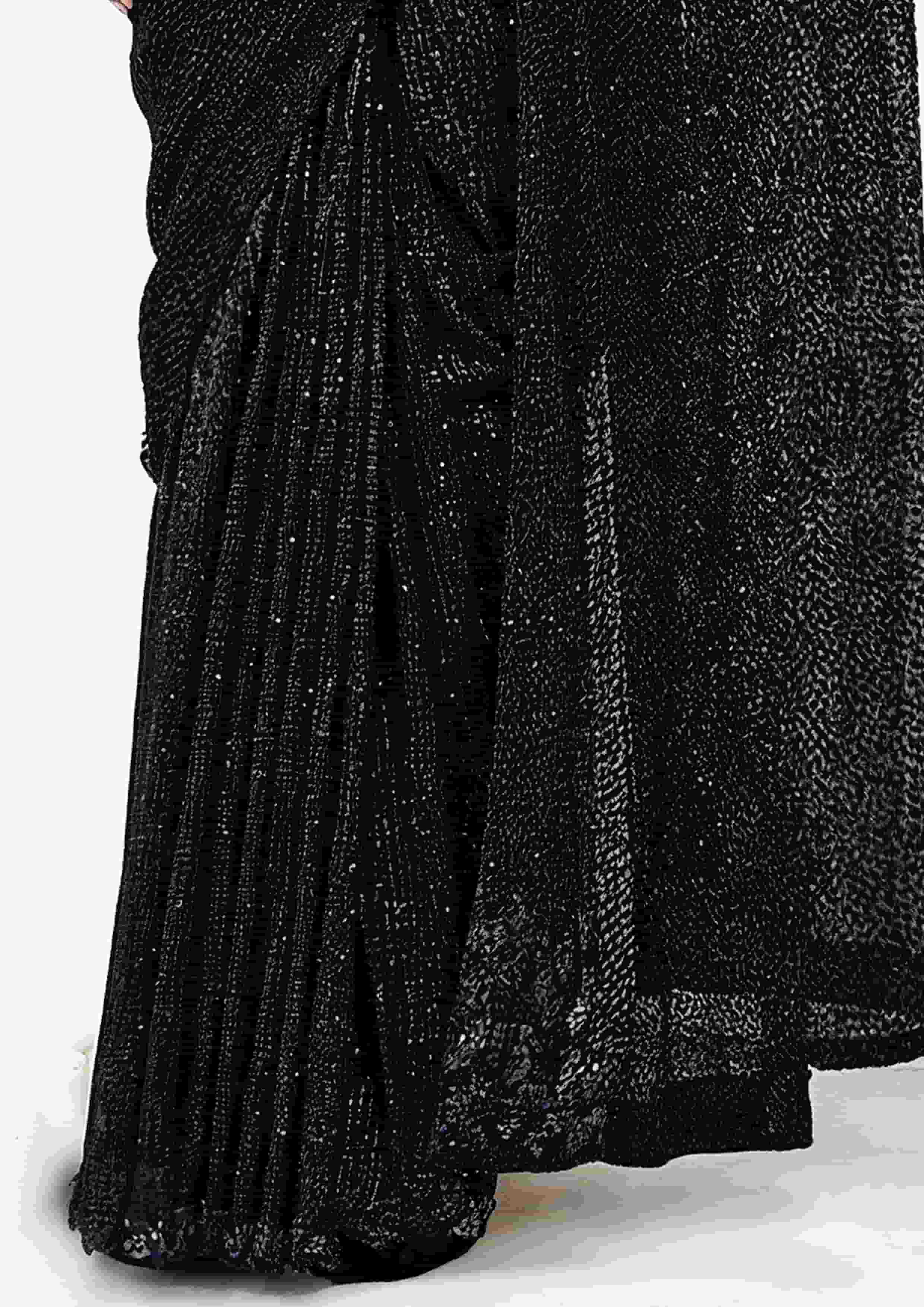 Black Armani Tulle with Stones Designer Saree for Wedding, Reception & Party Wear