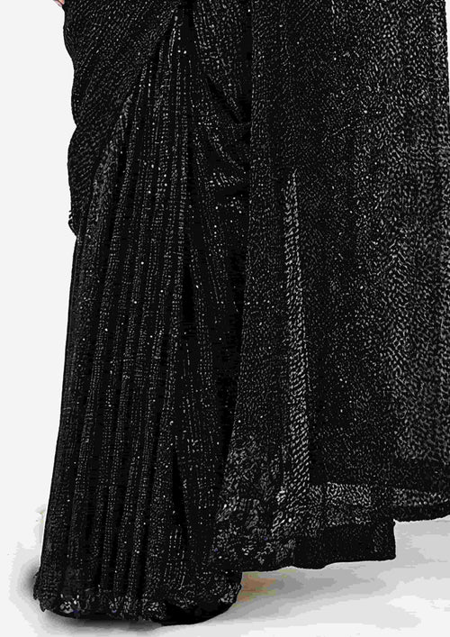 Black Armani Tulle with Stones Designer Saree for Wedding, Reception & Party Wear