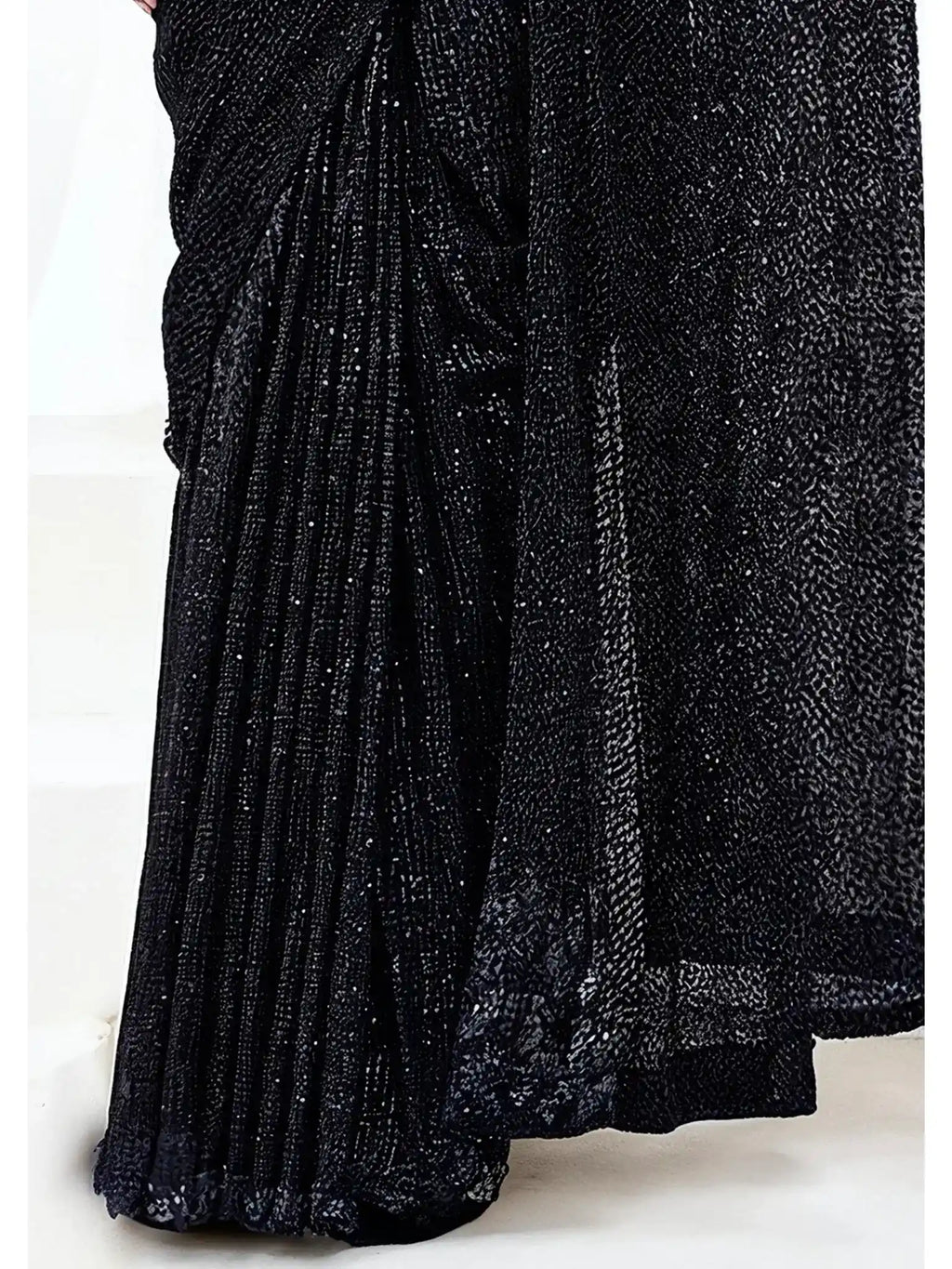 Black Armani Tulle with Stones Pure Beads & Sequin Handwork Ready to Wear Saree - View 5