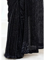 Black Armani Tulle with Stones Pure Beads & Sequin Handwork Ready to Wear Saree - View 5
