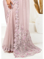 Blush Pink Organza Satin Dual Sequins & Beads Saree - View 5