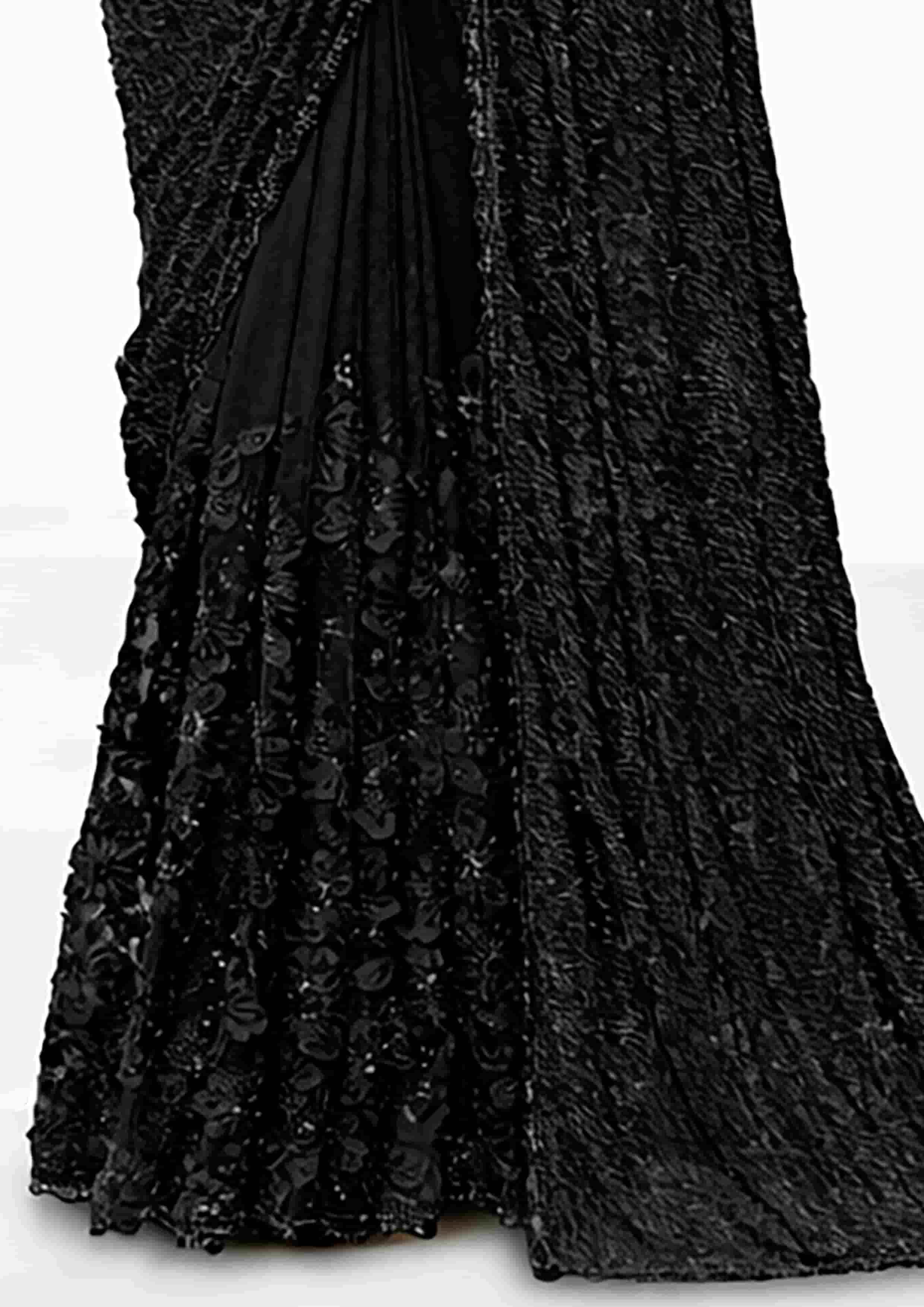Black Armani Tulle, Stones Designer Saree for Wedding, Reception & Party Wear