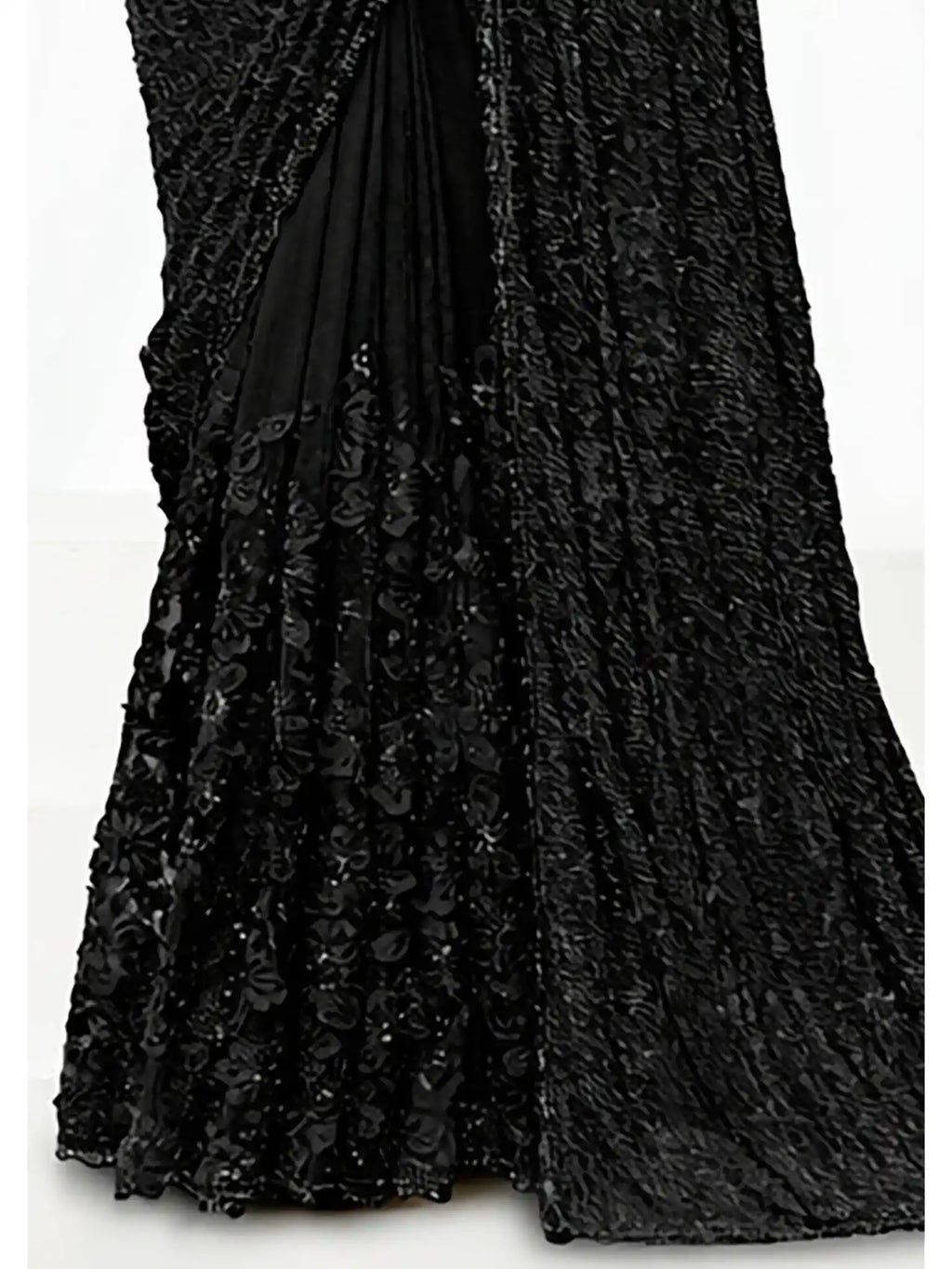 Black Armani Tulle, Stones Applique & Pure Beads Work Saree - View 5
