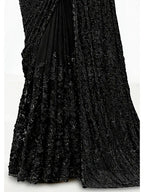 Black Armani Tulle, Stones Applique & Pure Beads Work Saree - View 5
