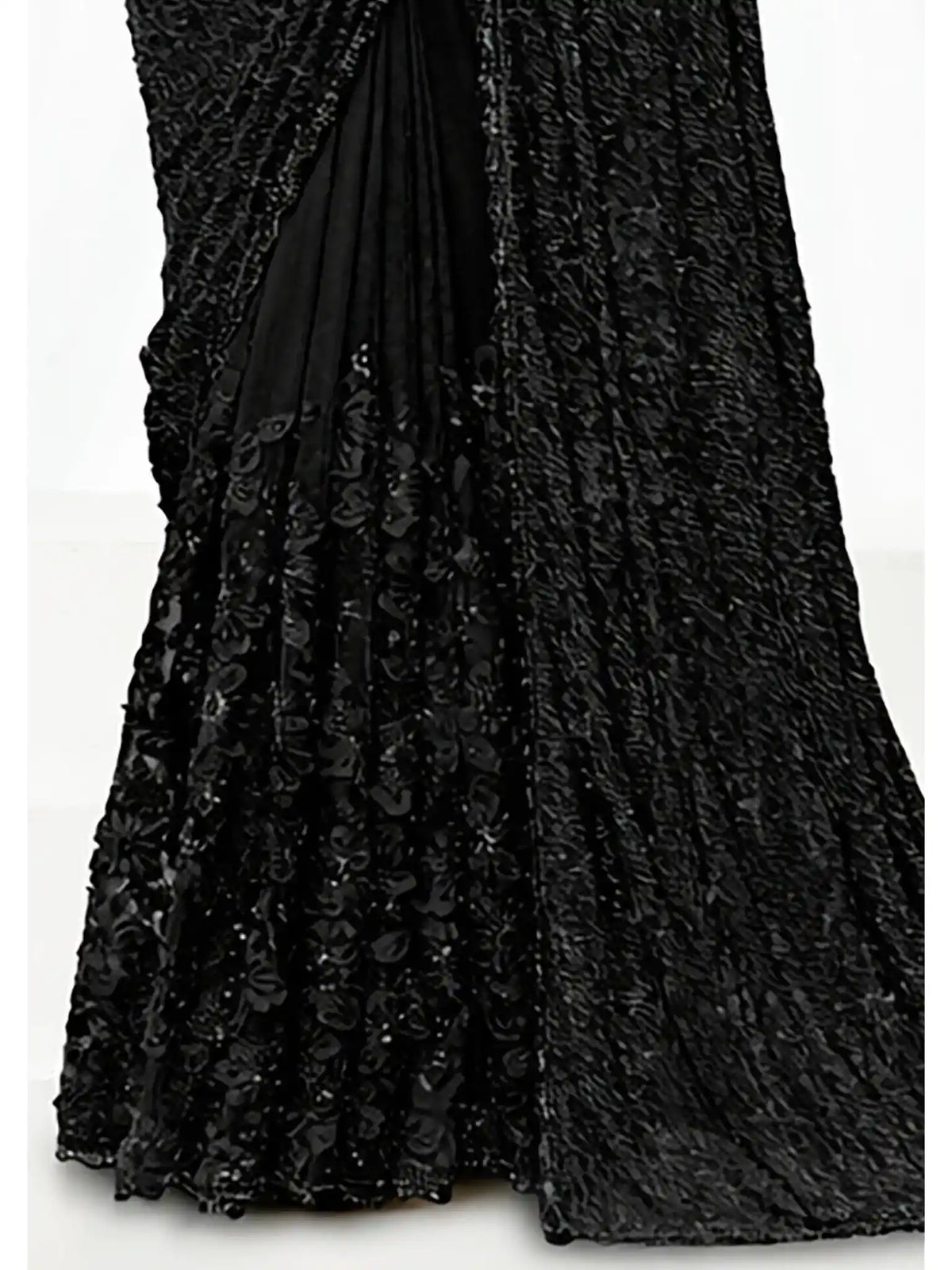 Black Armani Tulle, Stones Applique & Pure Beads Work Saree - View 5
