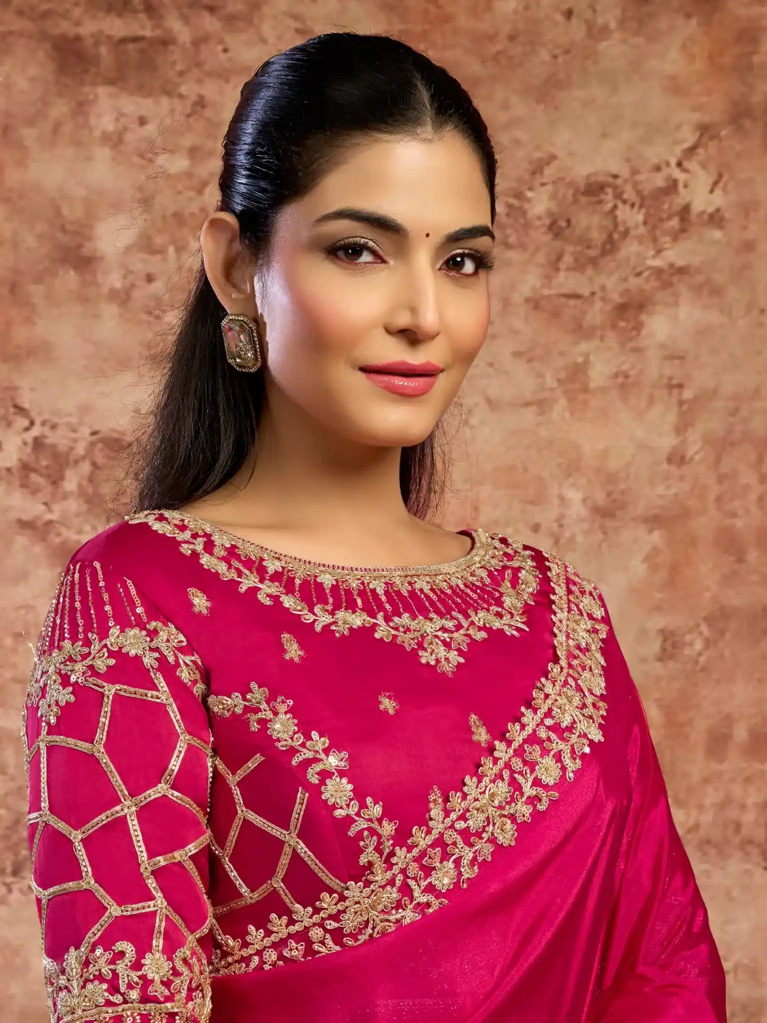 Rani Pink Uppada Silk Sequins & Cutdana Embroidery Saree - View 2