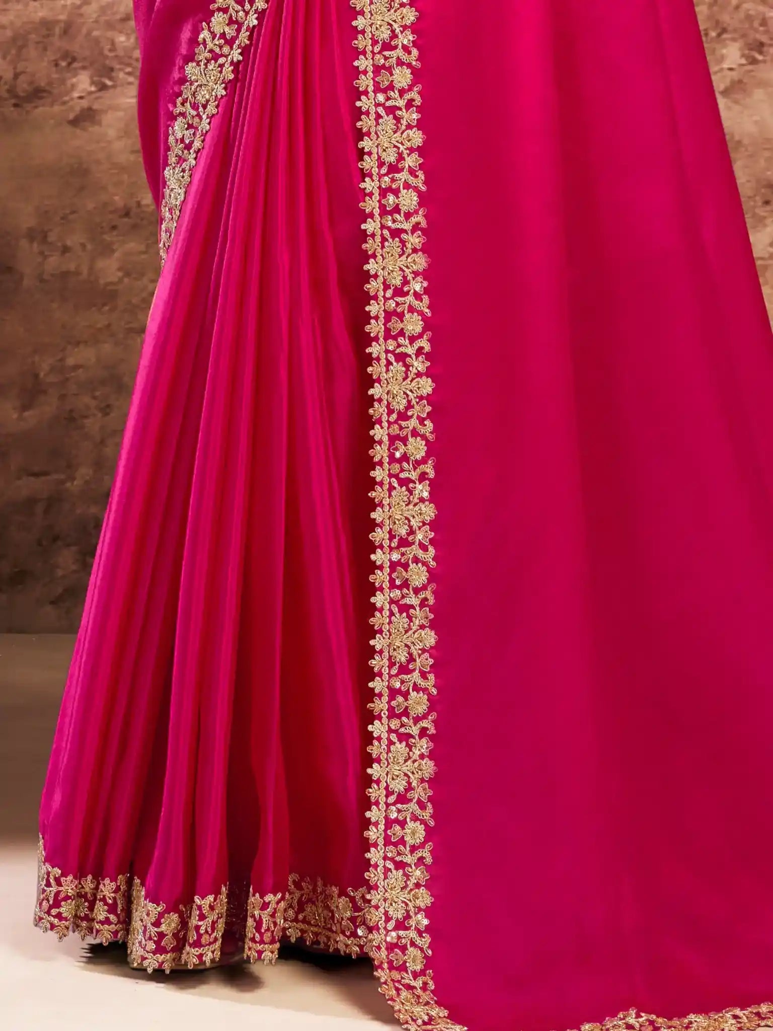 Rani Pink Uppada Silk Sequins & Cutdana Embroidery Saree - View 3