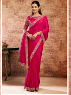 Rani Pink Uppada Silk Sequins & Cutdana Embroidery Saree - View 4