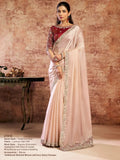 Peach Lustrous Satin Silk Sequins & Stone Embroidery Saree