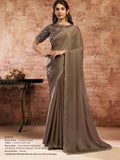 Taupe Lustrous Satin Silk Beads & Applique Work Saree
