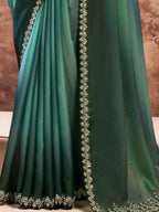Teal Green Soft Georgette Satin Dual Sequins & Pearl Work Saree - View 3