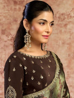 Black Metallic Satin Mono Net Sequins & Beads Embellishment Saree - View 2