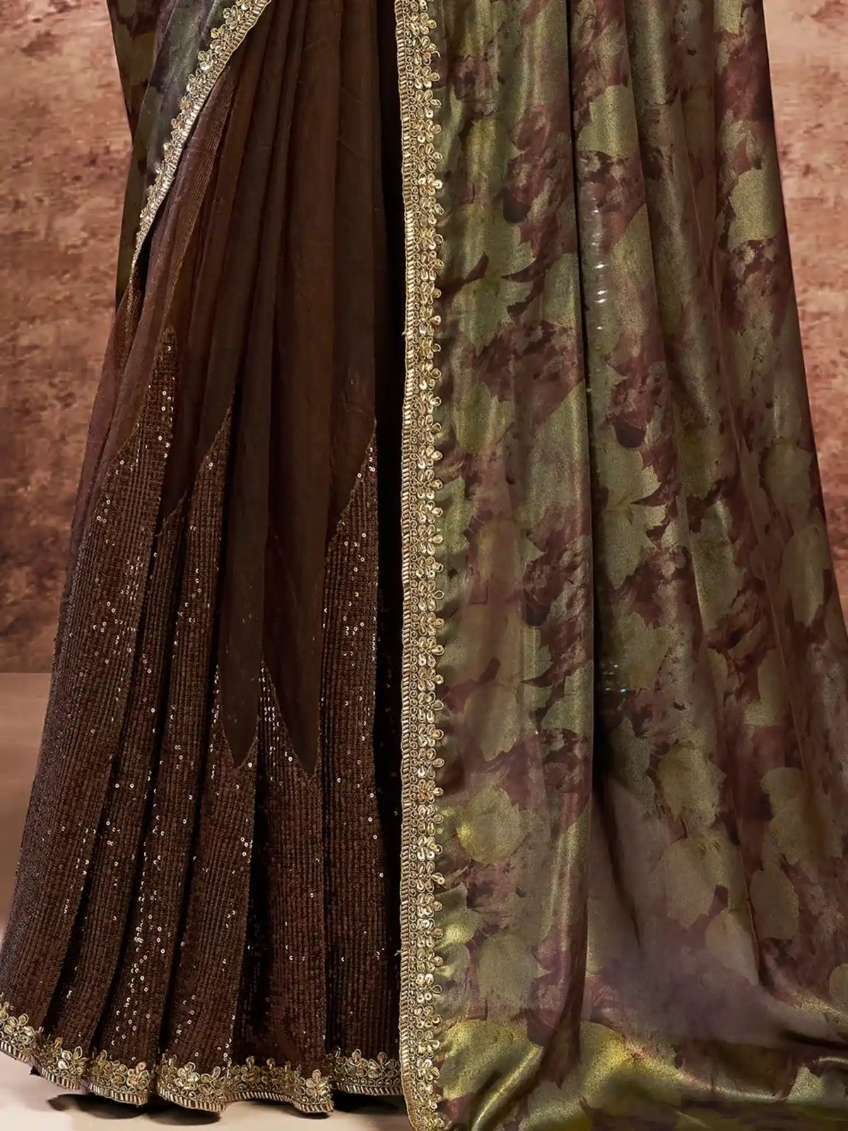 Black Metallic Satin Mono Net Sequins & Beads Embellishment Saree - View 3