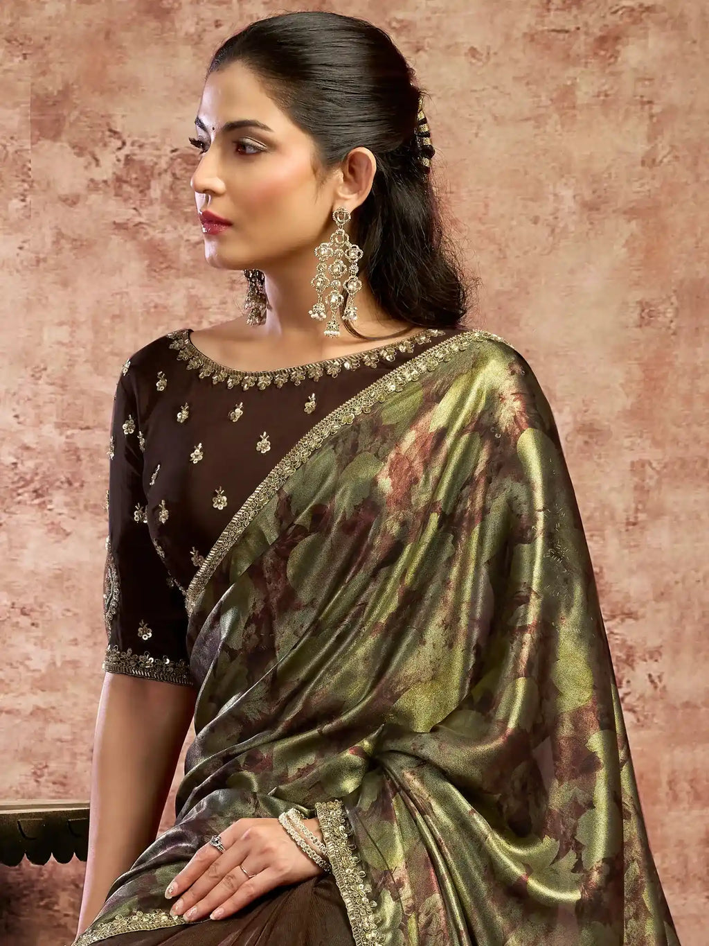 Black Metallic Satin Mono Net Sequins & Beads Embellishment Saree - View 4